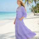 Womens 2 Piece Skirt Sets Summer Tie Front Chiffon Blouse Elastic Waist Maxi Dress Sets Vacation Outfit with Pockets (Purple, L)