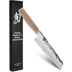 Shun Premier Blonde 6.5" Master Utility Knife, Handcrafted Japanese Knife, VG-MAX Core with Damascus Stainless Steel Cladding, Pakkawood Handle, Precision and Sharpness for Professional and Home Chefs