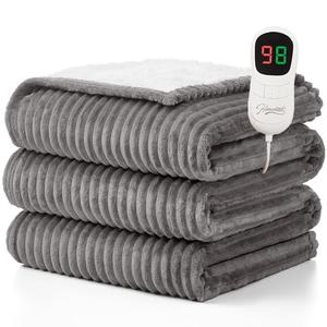 Homemate Heated Blanket Electric Throw - 50"x60" Heating Blanket Throw 1/2/4/6/8 Hours Auto-Off 10 Heat Levels Over-Heat Protection Soft Flannel Sherpa Heater ETL Certification
