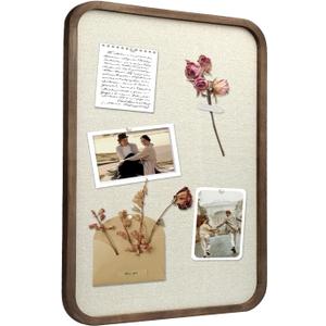 Linen Bulletin Board, Pin Board for Walls, Fabric Bulletin Board, Large Pin Board for Home Kitchen Office Decorative, 20"x30" Linen Brown Wood Frame Cork Board(BN-5075) (Browm)