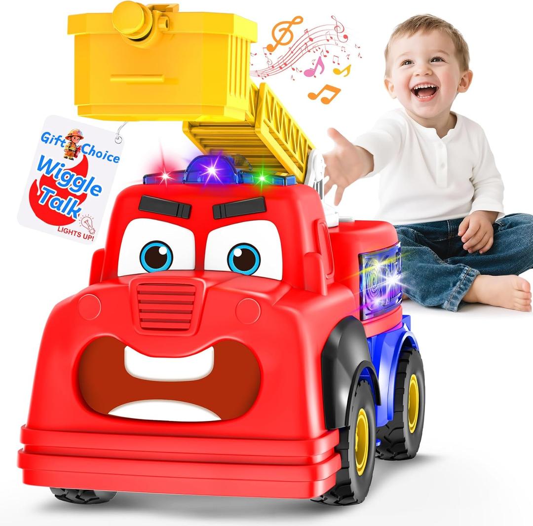 Talking Fire Truck Toy for Toddlers 18M+, Interactive Fire Engine with Voice Repeat and Moving Mouth, Lights, Siren Sounds & Music, Rescue Truck Gift for Boys Girls 18 Months and Up