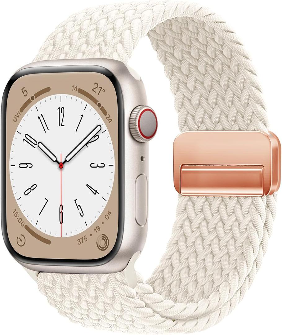 Magnetic Braided Solo Loop Band Compatible with Apple Watch Series 10 42mm 46mm 9 8 7 6 5 4 40mm 41mm 44mm 45mm 49mm for Women Men, Stretchy Nylon Elastic Sport Strap for iWatch SE/Ultra 1/2