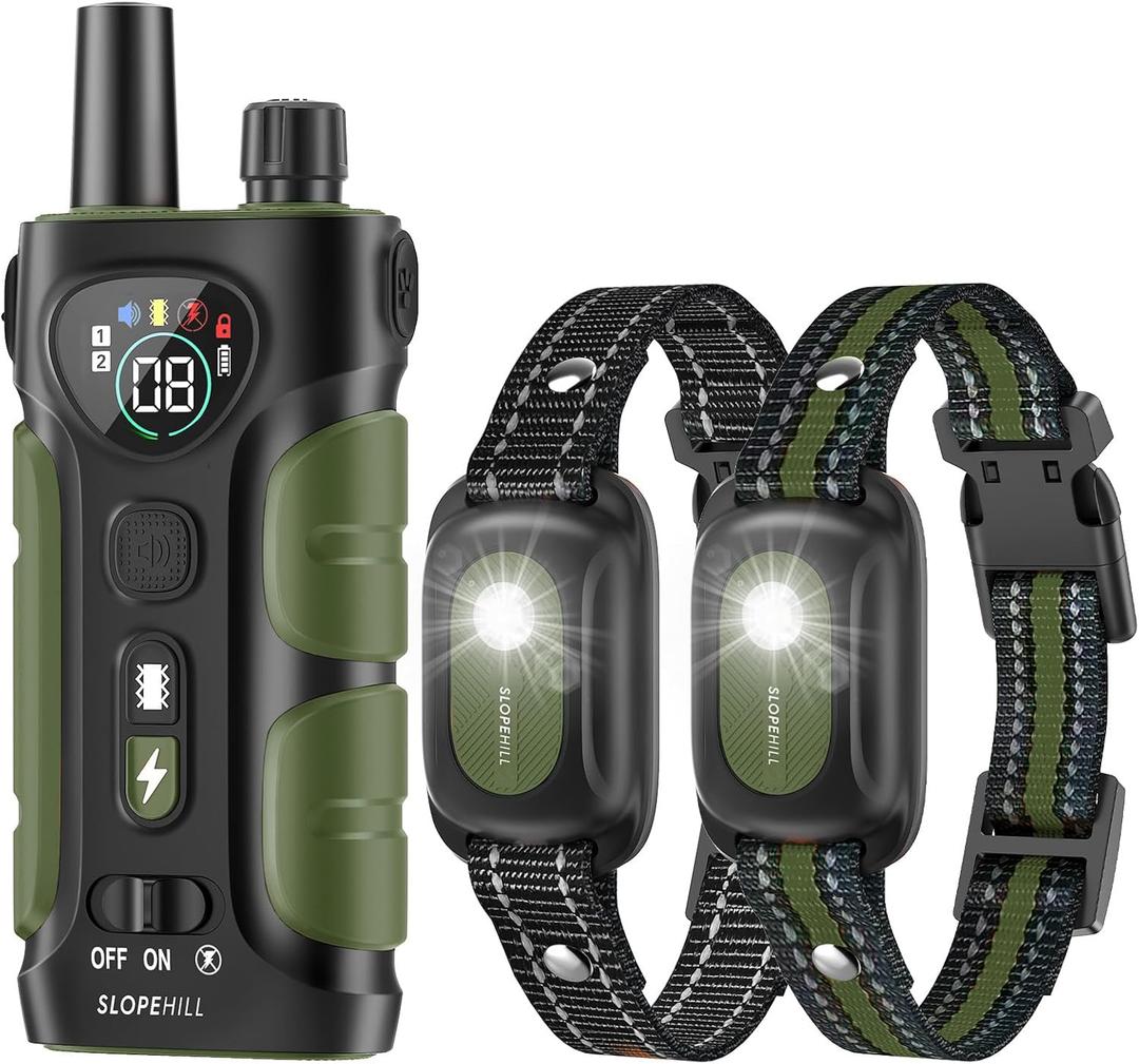 SLOPEHILL Dog Shock Collar,4200FT Dog Training Collar with Remote,IPX8 Waterproof E-Collar with Beep,Vibration,Shock,Flashing Light,No Shock Model,Electric Shock Collar for Dogs,Green 2PCS