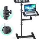 Projector Stand Tripod: 2 Shelves Mobile Laptop Cart Adjustable Height 45 to 64 Inches, Rolling Laptop Stand Cart with Ventilated Tray, Projector Tripod Stand on Wheels for Couch, Bedside, Meeting