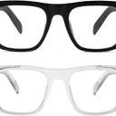 Gleyemor Blue Light Glasses for Men Women Trendy Square Frame Blue Light Blocking Lens Computer Glasses (2-pack (Black + Light Grey))
