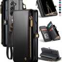 Defencase Wallet Case Compatible with Samsung Galaxy Z Fold 5 with RFID Blocking Card Holder & S Pen Holder Slot PU Leather Magnetic Snap Flip Zipper Strap Phone Case Fit for Galaxy Z Fold 5, Black