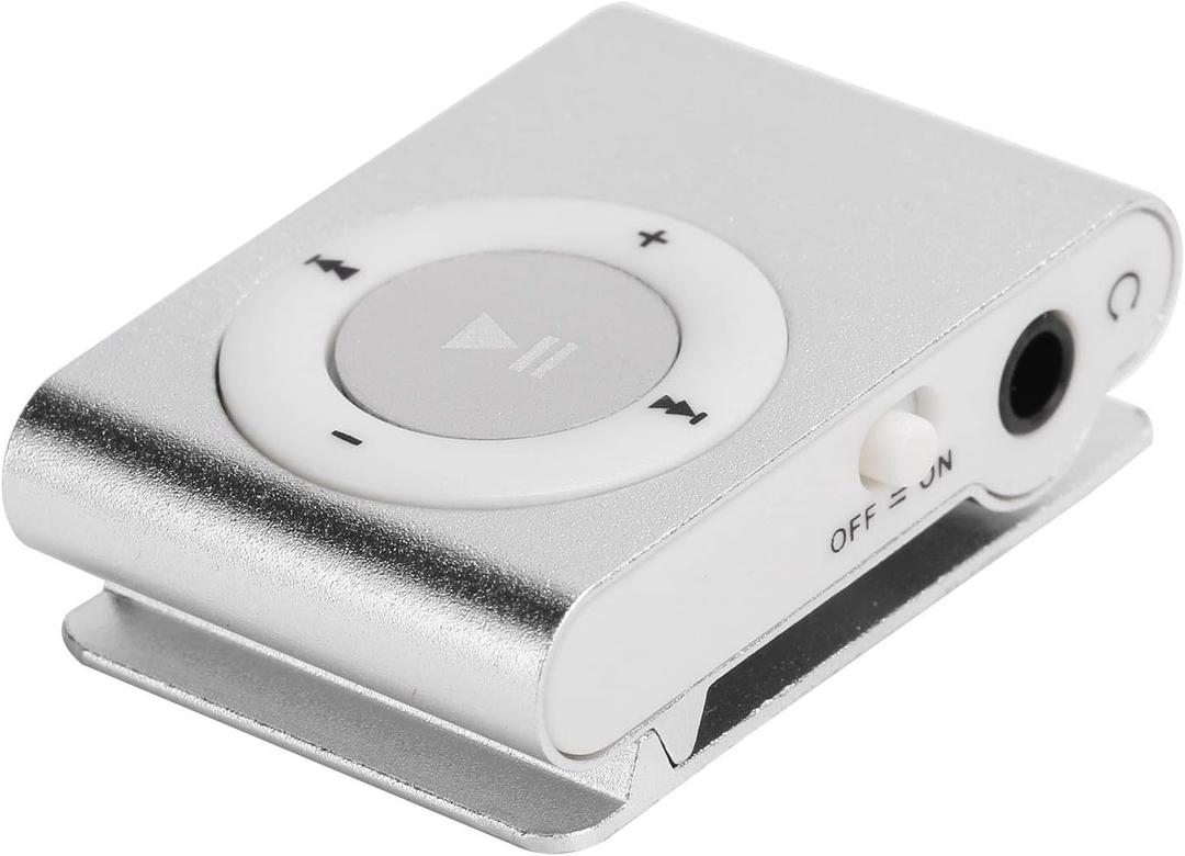 Mini Player, Portable MP3 Player Aluminum Alloy Digital Media Player MiniMP3 BackClip Player with Earphone and USB Cable (Silver)