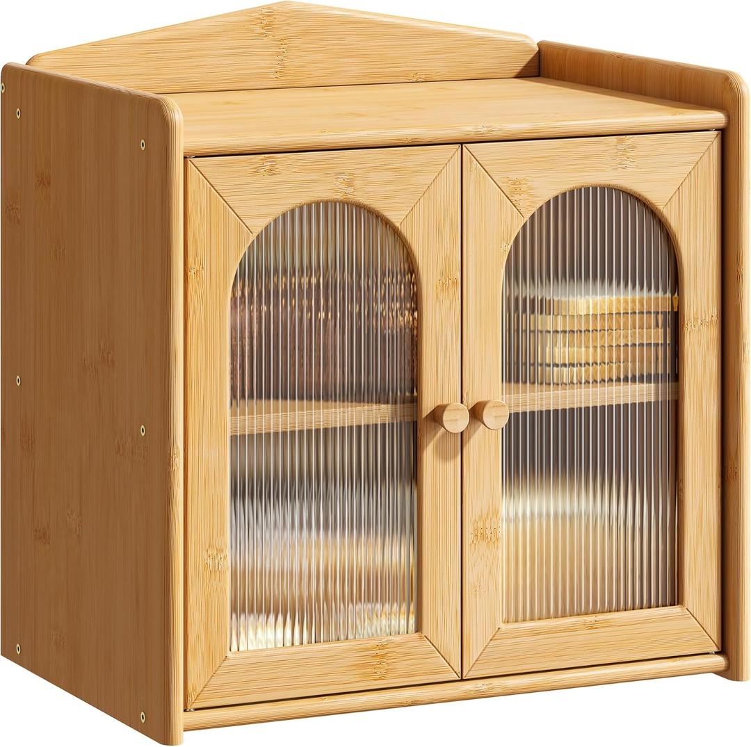 GHWIE Double Layer Bamboo Bread Box - Extra Large Farmhouse Bread Storage with Window (Natural)