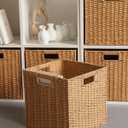 10.5'' Foldable Large Cube Paper Rope Storage Baskets with Handles and Built-in Metal Frame, 2pcs Stylish and Durable Woven Open Storage Bins Perfect for Toy Shelves and Living Room Organizing