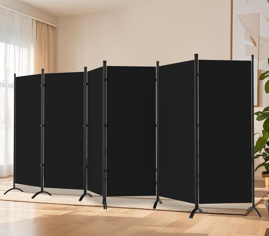 Room Divider-6 Panels Black Folding Privacy Screens, 6 ft Partition Room Dividers Wall for Separation, Home, Office, Classroom, Studio