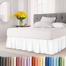 Wrap Around Dust Ruffle Bed Skirt - White - for King Size Beds w/ 9" Inch Drop - Easy Fit Elastic Strap - Adjustable Pleated Bedskirt w/Brushed Fabric - Wrinkle & Fade Free - Women, Men, Kids & Teens