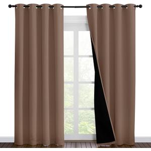 NICETOWN Warm Curtains for Winter, 100% Blackout Curtains Thermal, Noise Reduction and Privacy Curtains for Patio Door, Black Lined Blackout Drapes with Grommet Top, Cappuccino, 1 Pair, W55 x L86