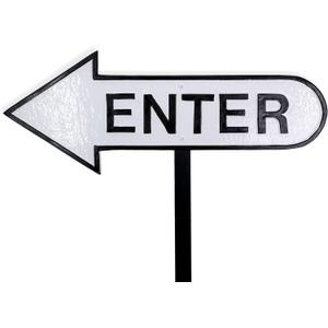 6" x 15.5" Left Arrow Enter Statement Plaque Sign with Lawn Stake - White/Black