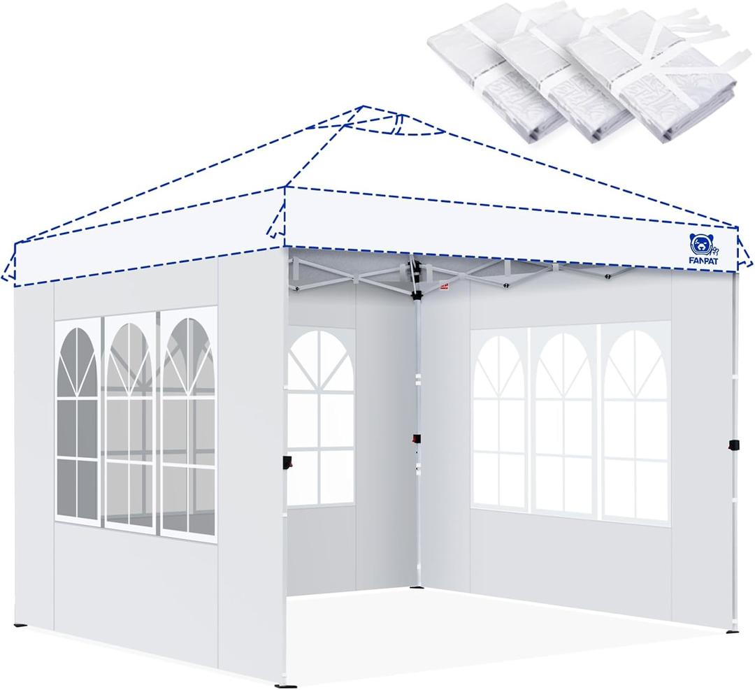 FANPAT Church Window 10x10ft Canopy Sidewalls for Pop Up Canopy, Waterproof UV Protection Fabric, Suitable for Outdoor Party, Picnics & Camping, White(3pcs Sidewalls Only, NOT Included Frame and Top)