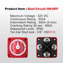 300A Battery Disconnect Switch, 12V-48V Waterproof Heavy Duty Master Power Cutoff Switch, Battery Kill Switch with Knob Control for Marine Boat RV Car Truck ATV UTV, Red