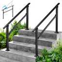 2-Pack Outdoor Handrails for 4 Steps Black Stair Handrail & Indoor Stair Railing Kit, Exterior Stair Railing for Porch, Deck, and Garden, Complete Installation Kit