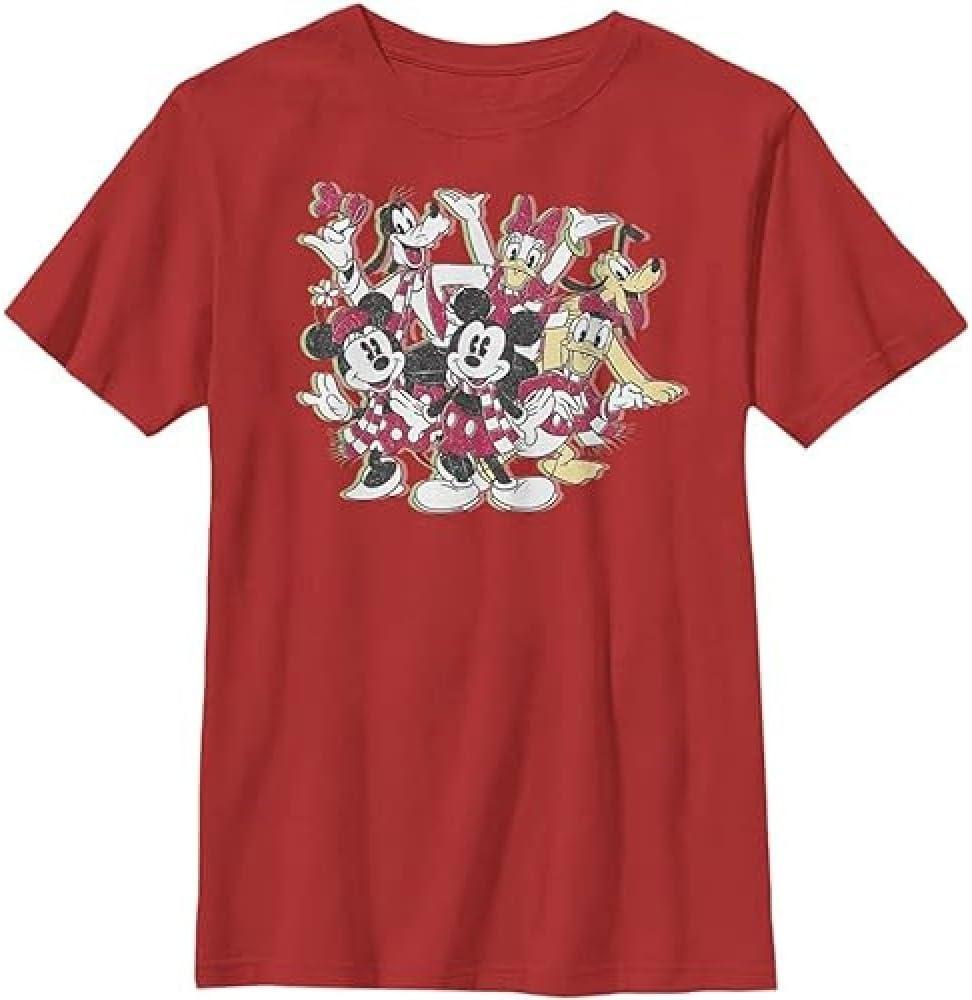 Disney Characters Sensational Holiday Boy's Solid Crew Tee (Large, Red)