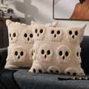 DFXSZ Halloween Pillow Covers 18x18 inch Set of 2 Beige Skeletont Halloween Decorations Soft Plush Faux Fur Wool Couch Cushion Case for Chair Sofa Bedroom Living Room Home Decor PTK04C18
