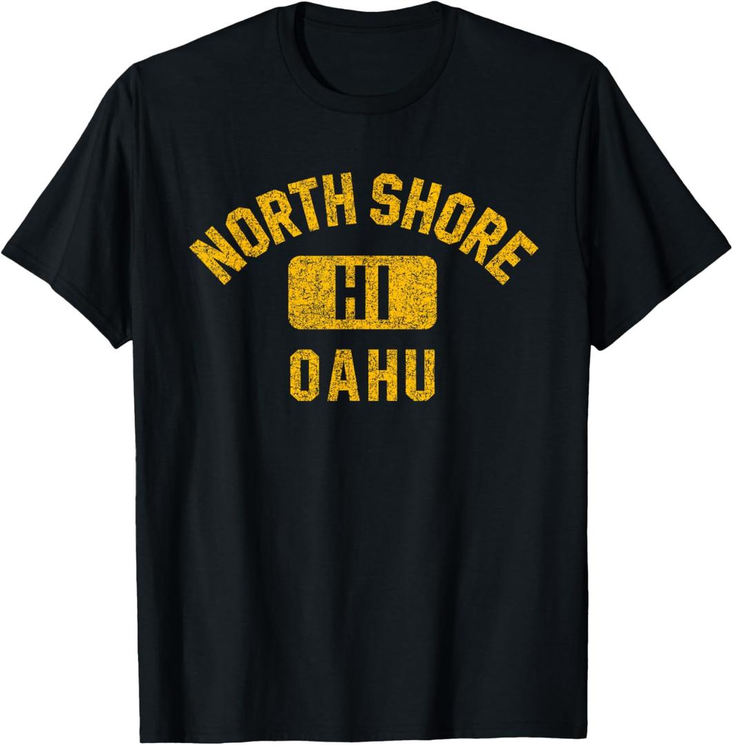 North Shore Oahu Gym Style Distressed Amber Print T-Shirt, Large