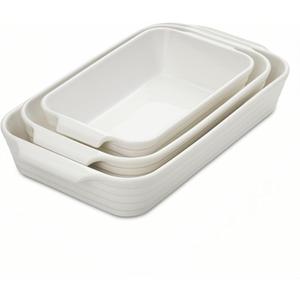 Casserole Dishes for Oven, Ceramic Baking Dishes Set of 3, Baking Pan Casserole Dish Set, Rectangular Lasagna Pan Deep with Handles for Baking