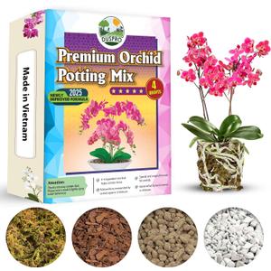 [Upgraded] DUSPRO Orchid Potting Mix for Repotting with Forest Moss, Pine Bark, Perlite & Pumice, Orchid Bark Potting Mix,Orchid Repotting Soil, Drainage Indoor Potting, Orchid Pot Not Included, 4 QT