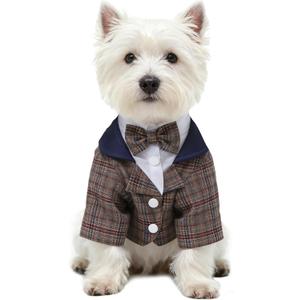 GabeFish Pets Wedding Jackets Suit for Dogs with Bow Tie Puppy Cat Formal Clothes Shirt Tuxedo (Brown, XL (Chest 18.8in/48cm))