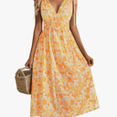 DIRASS 100% Rayon Summer Spring Dresses Drawstrings Tie Waist Smocked Floral Midi Dress with Pockets, Size XL