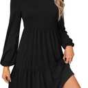 LYANER Women's Long Sleeve Crewneck Ruffle Hem Tunic Dress High Waist Ruffle A Line Tiered Mini Dresses (Black, L)