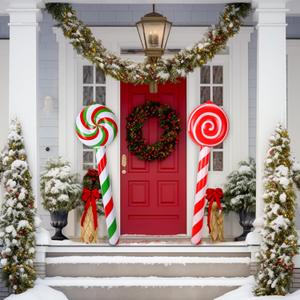 2 Pcs 54 Inch Inflatable Christmas Decorations Blow up Candy Cane Ornament, Jumbo Peppermint Lollipop Christmas Inflatables for Xmas Holiday New Year Yard Lawn Patio Garden Indoor Outdoor