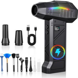 Compressed Air Duster, 200000RPM Electric Air Duster with Light, 4-Gear Adjustable Cordless Dust Blower for Computer, Keyboard, Outdoor, Home and Car (FB09-Black)