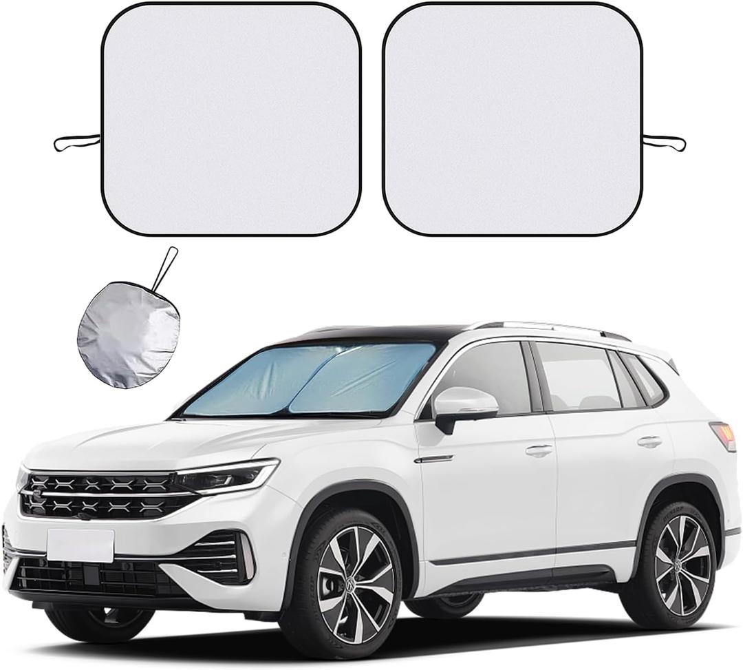 Ziciner 2 PCS Car Windshield Sun Shade, Auto Sun Heat and UV Rays Blocker, 28"31" Foldable Automotive Front Window Sunshade Protector, Universal Vehicle Interior Accessories (Silver-M)