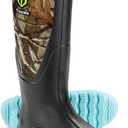 TIDEWE Rubber Boots for Women with Steel Shank, Waterproof Rain Boots Multi-Season, 6mm Neoprene Sturdy Rubber Outdoor Hunting Boots Next Camo G2 (Pink & Green), Size 8