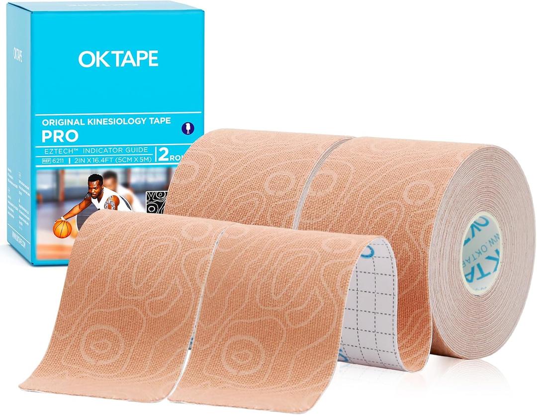 OK TAPE Kinesiology Tape PRO Uncut Latex Free Tape 2in x 16.4ft 2Rolls