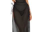 Swimsuit Women Cover Up High Split Drawstring Mesh Dress for Women Swimwear Bikini Cover Up See Through Dress (Medium, Black)