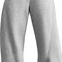 ELLEVEN Women's Fleece-Lined Barrel Leg Sweatpants Pants Casual with Adjustable Ankle Drawstring & Pockets (Gray, S)