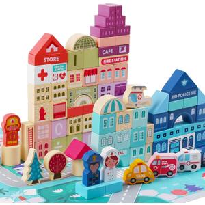 Wooden Building Blocks for Toddlers, Kids City Construction Stacking Creative Toys, Preschool Learning Education Block for Boys Girls Ages 2 3 4 5 (120 pcs)
