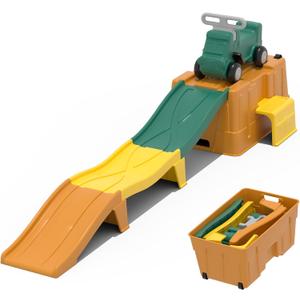 Up & Down Roller CoasterKids Ride On ToyToddler Push Car with Assembled Race Track & Storage Base Box, Indoor Outdoor Playset