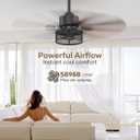 Farmhouse Ceiling Fans with Lights and Remote, 42 Inch Black Caged Ceiling Fan, Indoor/Outdoor Ceiling Fan with Dual-Color Blade Warm White Lighting for Bedroom, Patio, Kitchen, Living Room