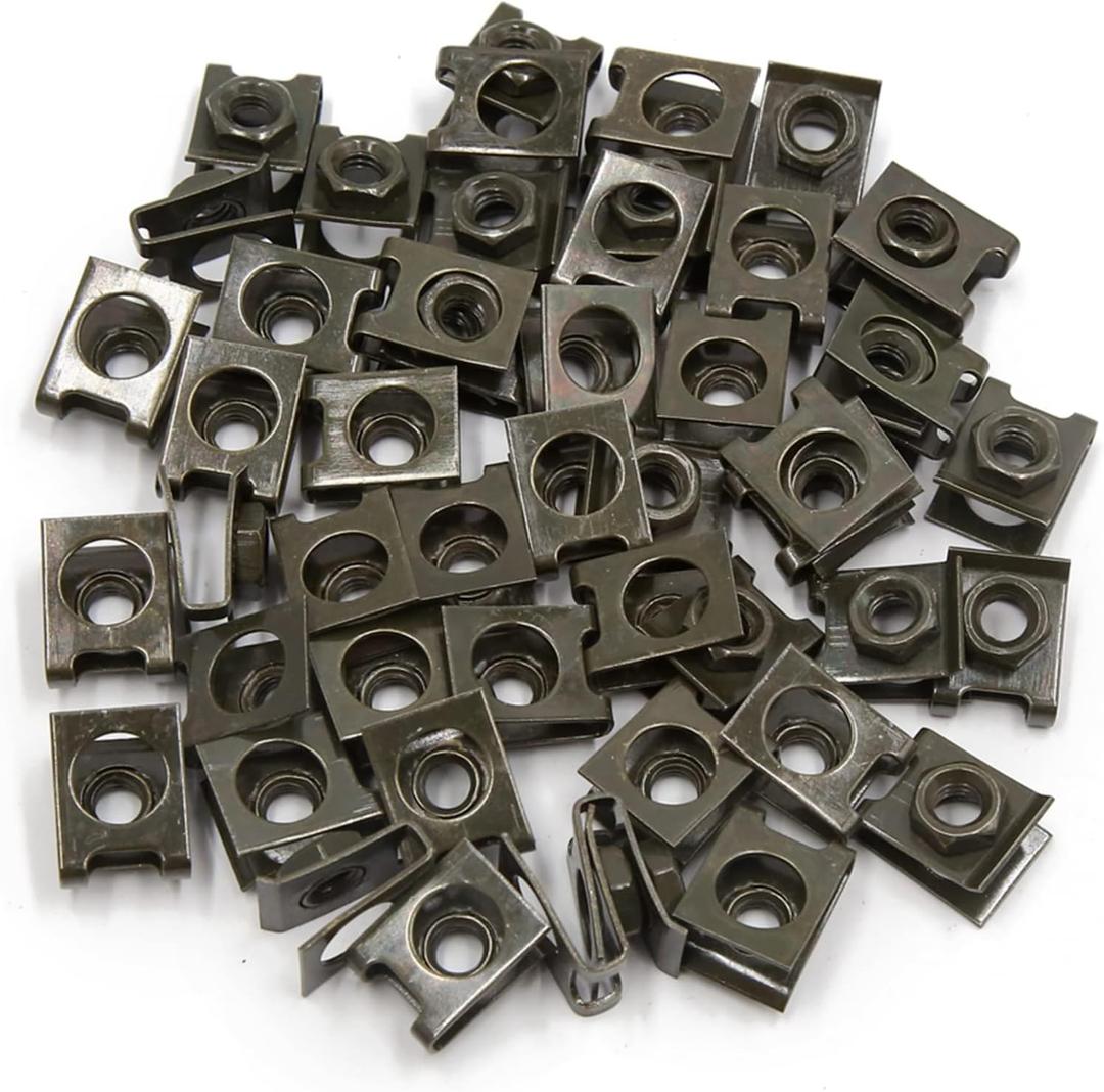 uxcell 50 Pcs Dark Green Universal Metal M6x1.0 U Nuts Fairing Clip Speed Fastener Replacement for Motorcycle