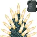 WATERGLIDE 50 LED Outdoor Christmas Lights, 16 FT Battery Operated Mini String Lights with 8 Modes & Timer, Xmas Tree Lights Waterproof for Patio Garden Party Wedding Holiday Decor, Warm White