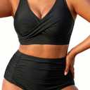 Aqua Eve Women Plus Size Two Piece Swimsuit High Waisted Bikini Set Tummy Control Bathing Suit Black 16W