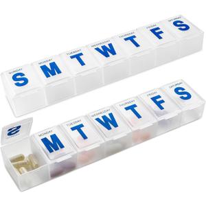 Weekly Pill Organizer - (Pack of 2) Extra Large Vitamin Container with Jumbo Easy to Read Letters, BPA Free - Daily Travel 7 Day Medication Pill Box Case (Clear)