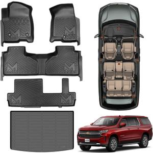 TPE Automotive Floor Mats & Cargo Liner Custom for 2021-2025 Chevy Suburban 8 Seats, All Weather Cover Protection Waterproof Black Liner Front & Rear Row Full Set Car Mats for 21-25 GMC Yukon XL, 5PCS