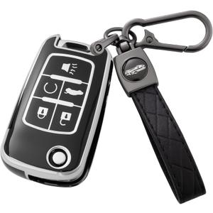 Key Fob Cover with Keychain for Buick Encore Camaro Equinox Impala Sonic Trax GMC Terrain Flip (Black)