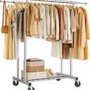 HYSEYY Heavy Duty Clothes Rack, Rolling Clothing Rack for Hanging Clothes with Shelves Load 700LBS,Portable Garment Wardrobe Closet Rack with Wheels for Bedroom,Laundry Room,Retail Store,Silver