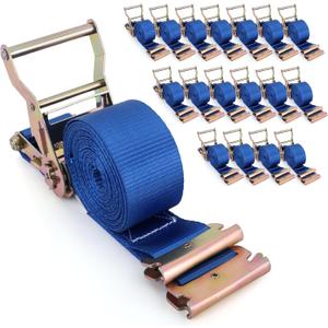 E-Track Ratchet Straps (18-Pack) - 2" x 15.3 FT Professional Fleet Management Tie Downs with E-Track Fittings, 4500 lbs Break Strength for Organized Logistics, Cargo Vans & Enclosed Trailers-Blue, 18 Pcs