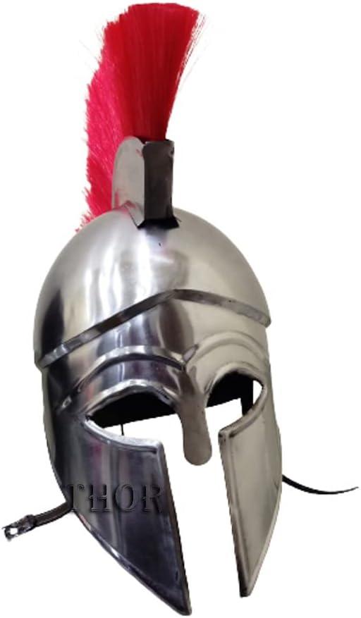 THOR INSTRUMENTS Greek Corinthian Medieval Armour Helmet Red Plume Replica Wearable Roman Knight Spartan LARP Costume Rustic Vintage Home Decor Gifts
