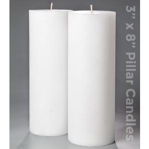 Set of 2 Pillar Candles 3" x 8" Unscented Handpoured Weddings, Home Decoration, Restaurants, Spa, Church Smokeless Cotton Wick - White