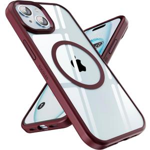 SUCGLES for iPhone 15 Plus Case with MagSafe, N56 Strong Magnet, 12FT Drop Protection, Anti-Yellowing, Magnetic Slim Phone Case for Apple 15 Plus (Wine Red)