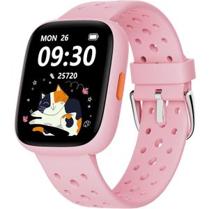 BIGGERFIVE Smart Watch for Kids, 1.8" Fitness Tracker Watch Pedometer, Heart Rate, Sleep Monitor, IP68 Waterproof, Calorie Step Counter, Puzzle Games with/Without APP for Girls Teens 5-16, Pink